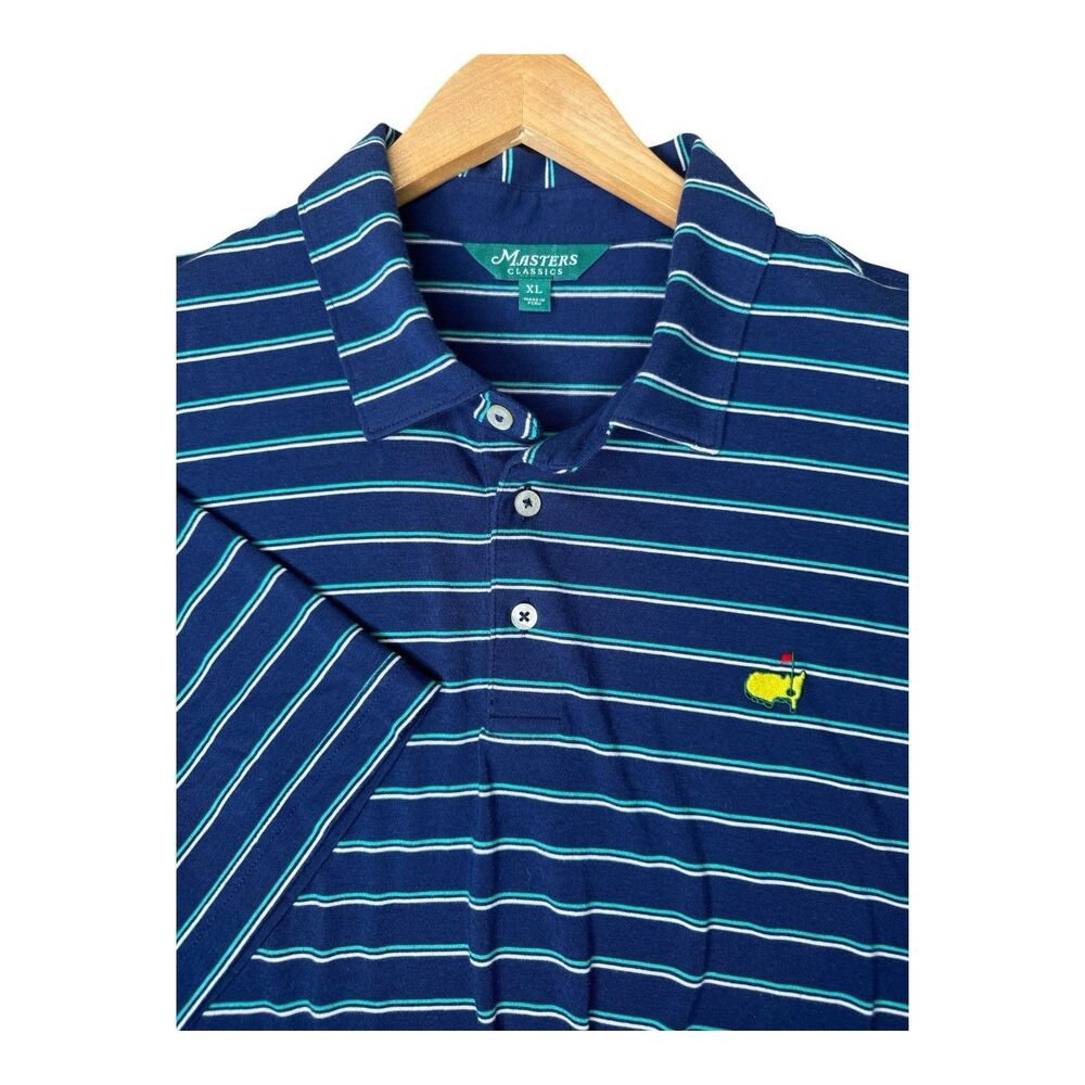Masters Classics Polo Shirt Mens XL Augusta Golf Club Navy Striped Pima Cotton